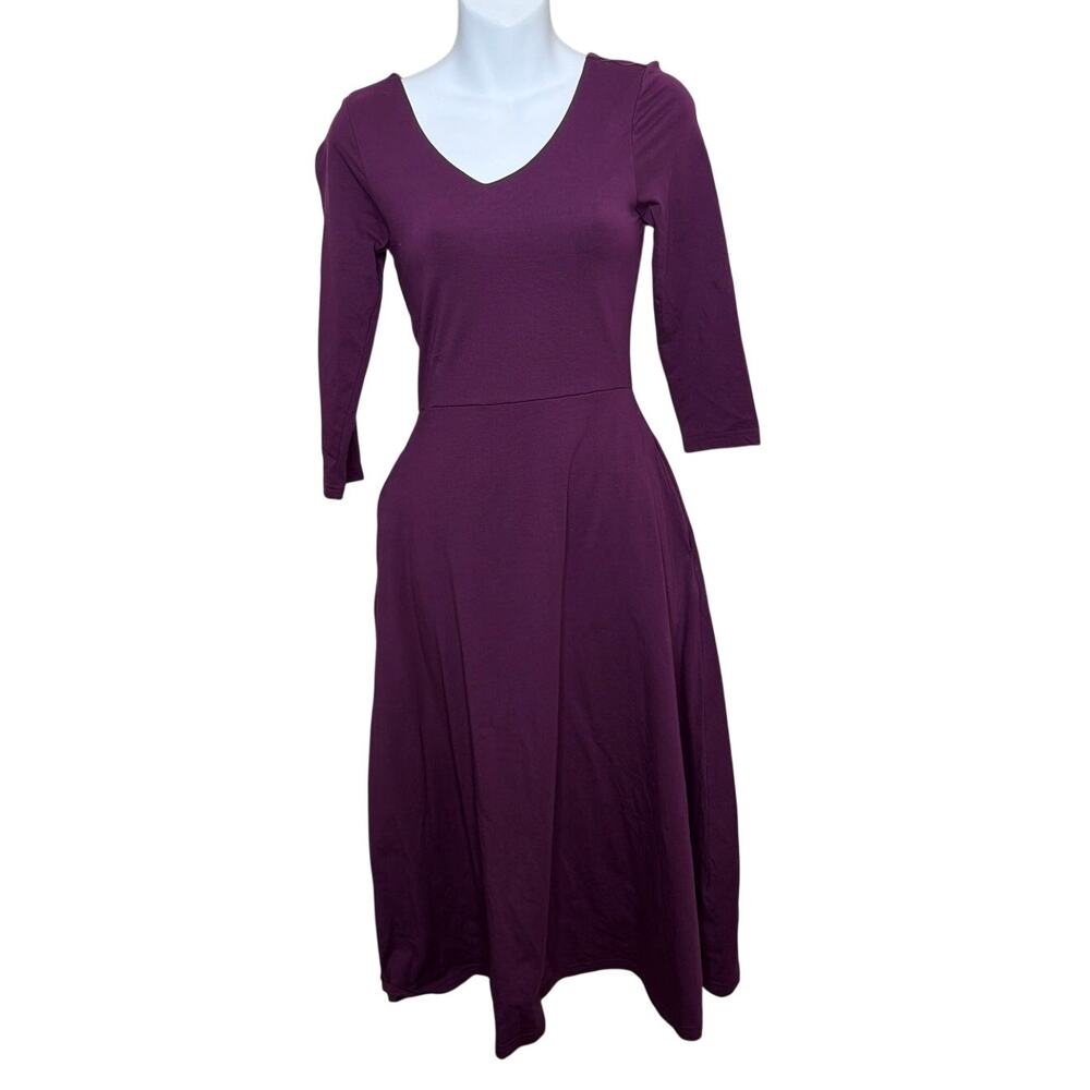 Pact Organic Cotton Fit & Flare Midi Dress in purple Size XS